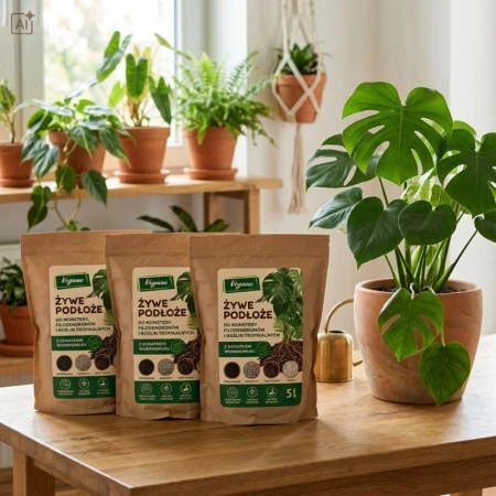 Żywe podłoże do monstery, filodendronów i roślin tropikalnych z dodatkiem Wermihumusu Vegano - 15 l (3 x 5 l)
