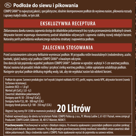 Podłoże do siewu i pikowania z nawozem NPK – 20 l Compo