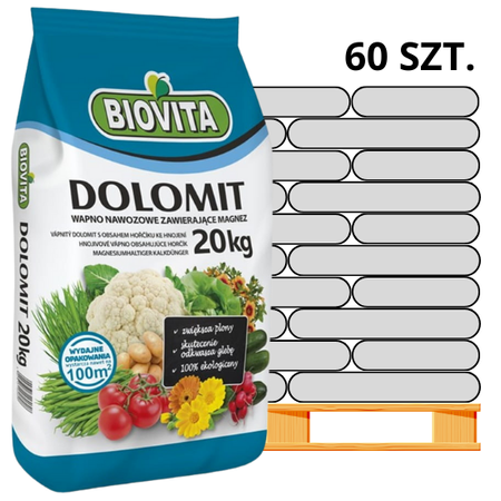 Dolomit nawóz wapniowo-magnezowy do warzyw, owoców, kwiatów i trawnika – paleta 60x20 kg Biovita