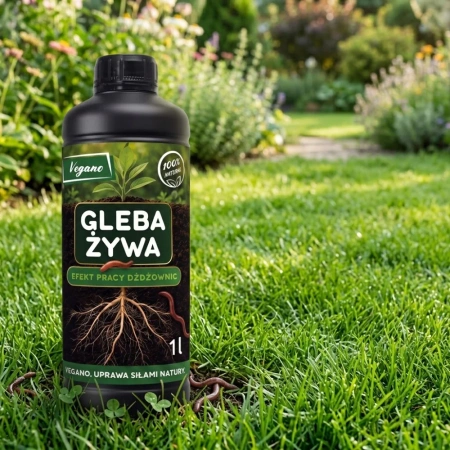 Gleba Żywa (efekt pracy dżdżownic) wermikompost w płynie do warzyw, owoców, trawnika i roślin ozdobnych – 1 l Vegano