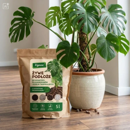 Żywe podłoże do monstery, filodendronów i roślin tropikalnych z dodatkiem Wermihumusu Vegano - 5 l