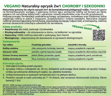 Naturalny oprysk na szkodniki i choroby roślin – środek 2w1 na mszyce, przędziorki, mącznika i szarą pleśń – Vegano 2 x 1 l
