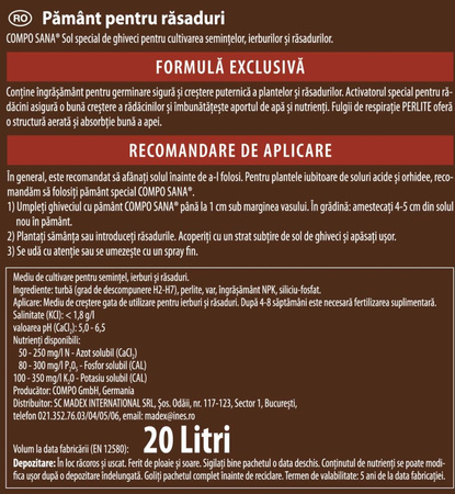 Podłoże do siewu i pikowania z nawozem NPK – 20 l Compo