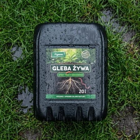 Gleba Żywa (efekt pracy dżdżownic) wermikompost w płynie do warzyw, owoców, trawnika i roślin ozdobnych – 20 l Vegano