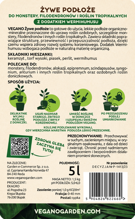 Żywe podłoże do monstery, filodendronów i roślin tropikalnych z dodatkiem Wermihumusu Vegano - 15 l (3 x 5 l)