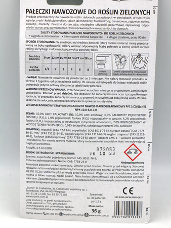 Pałeczki nawozowe do roślin zielonych domowych – 30 szt. Sumin