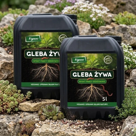 Gleba Żywa (efekt pracy dżdżownic) wermikompost w płynie do warzyw, owoców, trawnika i roślin ozdobnych – 10 l Vegano