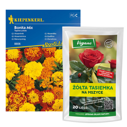 Zestaw Żółte tasiemki na mszyce Vegano 20 szt + nasiona Aksamitka Bonita Mieszanka 8806