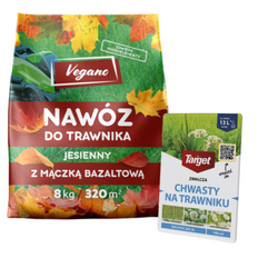 Jesienny nawóz do trawnika Vegano 8 kg + Dicotex 202 SL na chwasty na trawniku Target 100 ml (ZESTAW)