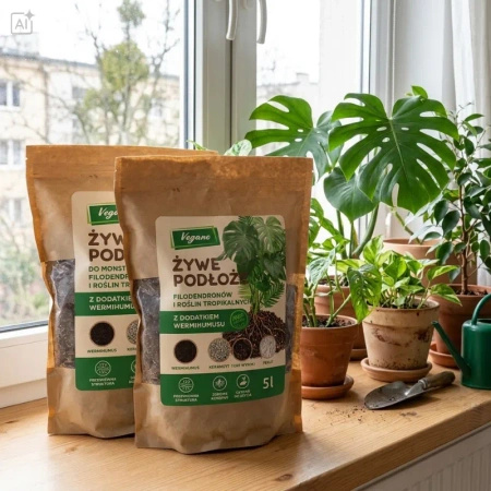 Żywe podłoże do monstery, filodendronów i roślin tropikalnych z dodatkiem Wermihumusu Vegano - 10 l (2 x 5 l)