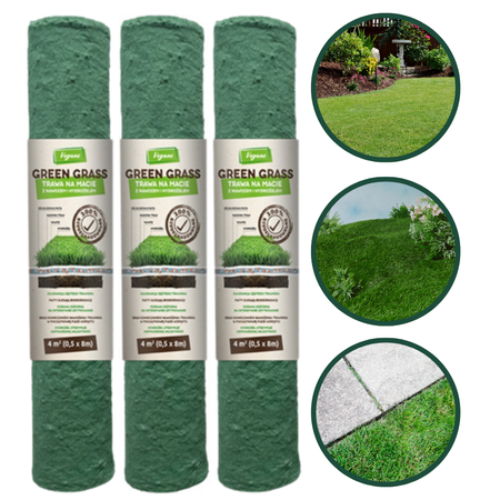 GreenGrass - Trawa Na Macie – z nawozem i hydrożelem Trawy Vegano 3 x 0,5 x 8 m (12  m²)