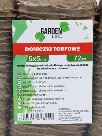 Doniczki Torfowe Kwadratowe 5x5 cm – 72 szt.