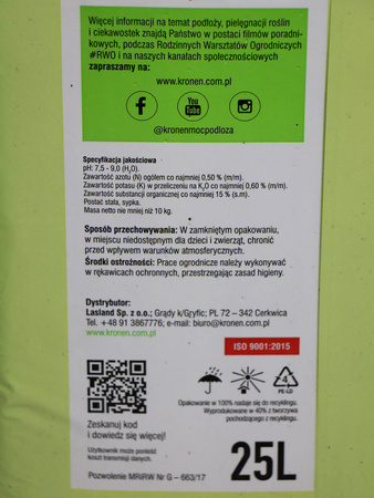 Kompost Eko – BIOAKTYWNY – 25 l Kronen