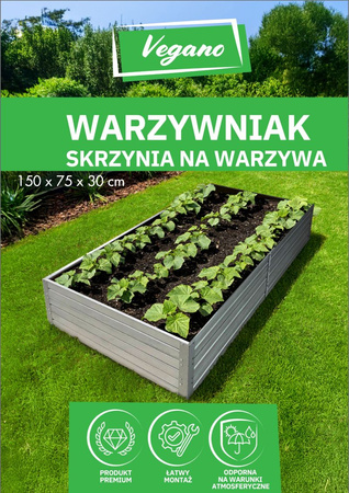 Warzywniak – podwyższona grządka – ocynk – Vegano - 150 x 75 x 30 cm