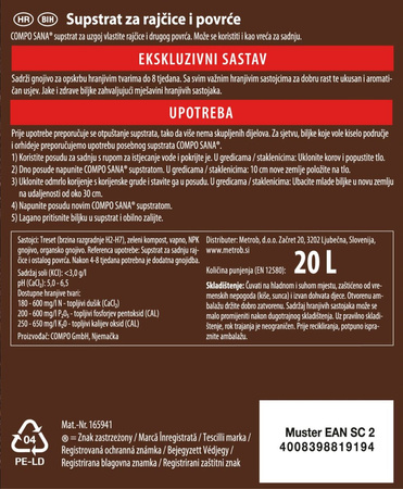 Podłoże do pomidorów i warzyw – ziemia z nawozem NPK – 20 l Compo
