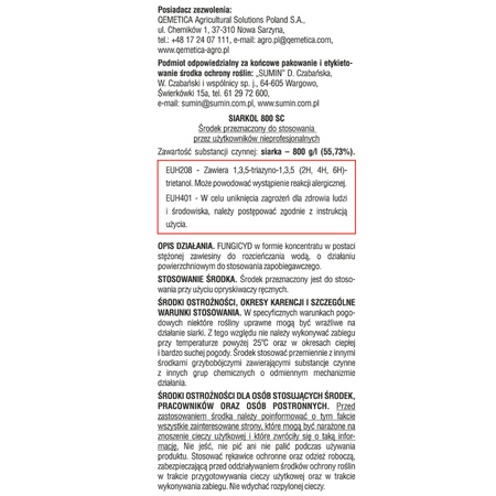 Siarkol 800 SC zwalcza mączniaka – 100 ml Sumin