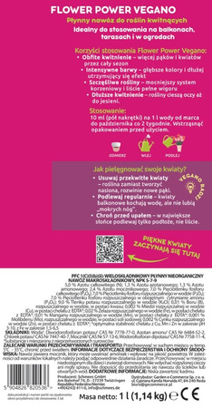 Nawóz do roślin kwitnących z potasem - surfinii, pelargonii, begonii, fuksji - 2 x 1000 ml Flower Power Vegano