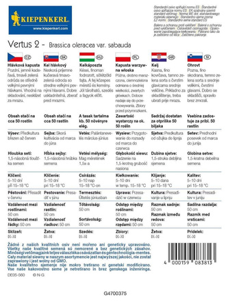 Kapusta Włoska 'Vertus 2' – Późna – Kiepenkerl