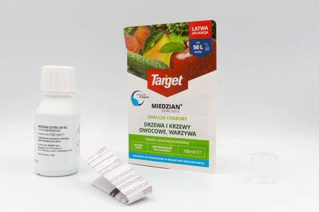  Miedzian Extra 350 SC do jabłoni, gruszy, wiśni i czereśni – parch jabłoni, zaraz ogniowa i rak bakteryjny – 100 ml Target