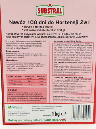 Nawóz do hortensji zakwaszający 2w1 – długodziałający (100 dni) – 1 kg Substral