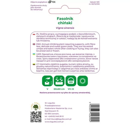 Fasolnik Chiński – 5 g Legutko