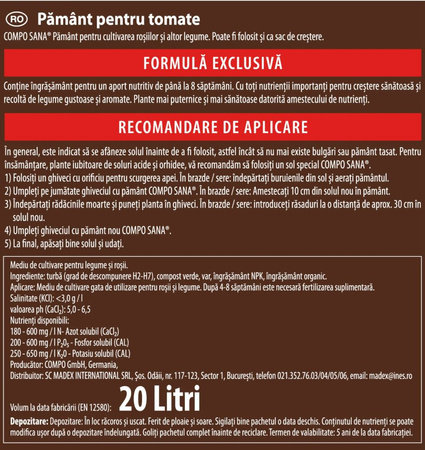 Podłoże do pomidorów i warzyw – ziemia z nawozem NPK – 20 l Compo