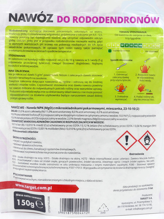 Nawóz do rododendronów w proszku (rozpuszczalny) – wspiera kwitnienie – 150 g Target
