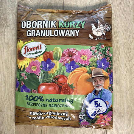 Obornik kurzy granulowany – nawóz do warzyw, owoców, trawników i roślin ozdobnych – 5 l Florovit