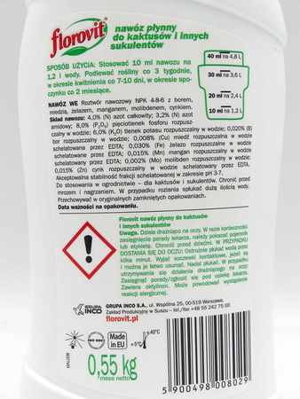 Nawóz do kaktusów i sukulentów w płynie – 0,5 l Florovit Florowit