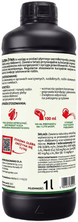 Gleba Żywa (efekt pracy dżdżownic) wermikompost w płynie do warzyw, owoców, trawnika i roślin ozdobnych – 1 l Vegano