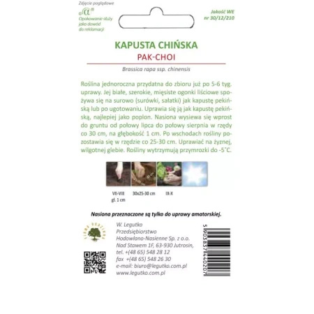 Kapusta Chińska Pak Choi 1 g Legutko