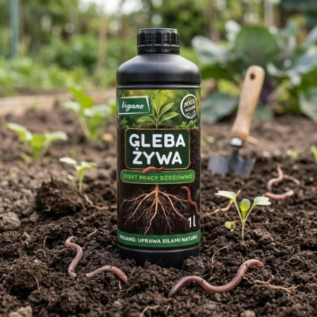 Gleba Żywa (efekt pracy dżdżownic) wermikompost w płynie do warzyw, owoców, trawnika i roślin ozdobnych – 1 l Vegano
