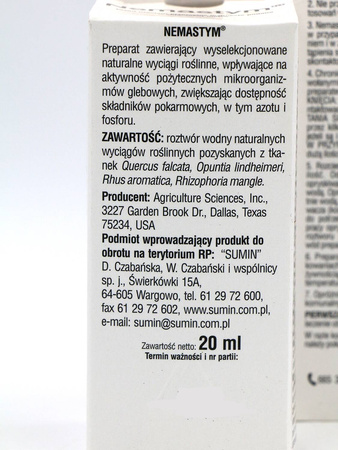 Nemastym – aktywuje pożyteczne mikroorganizmy w glebie – wspiera ukorzenianie – 20 ml Sumin