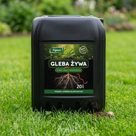 Gleba Żywa (efekt pracy dżdżownic) wermikompost w płynie do warzyw, owoców, trawnika i roślin ozdobnych – 20 l Vegano