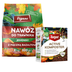 Jesienny nawóz do trawnika Vegano 8 kg + Active Komposter przyspieszacz kompostowania Target 1 kg (ZESTAW)