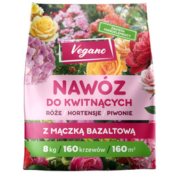 Nawóz do roślin kwitnących w granulkach z mączką bazaltową – do róż, piwonii, hortensji, magnolii i innych – 8 kg Vegano