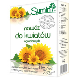 Nawóz do kwiatów w ogrodzie – do aksamitek, astrów, dalii, goździków, ostróżek i kwiatów cebulowych – 1 kg Sumin