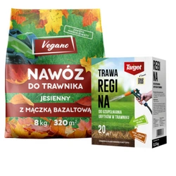 Jesienny nawóz do trawnika Vegano 8 kg + trawa regeneracyjna Regina 0,5 kg Target (ZESTAW)