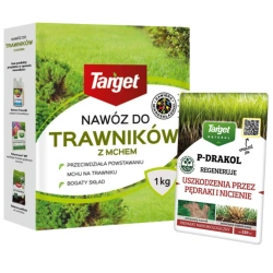 P-drakol regeneruje trawnik – 20 g Target + Nawóz do trawnika z mchem (wspiera usuwanie mchu) – 8 kg Target (ZESTAW)