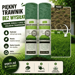 GreenGrass trawa na macie (rolka) z nawozem i hydrożelem 2 x 0,5 x 8 m (8 m²) Vegano