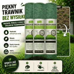 GreenGrass trawa na macie (rolka) z nawozem i hydrożelem 3 x 0,5 x 8 m (12 m²) Vegano