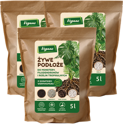 Żywe podłoże do monstery, filodendronów i roślin tropikalnych z dodatkiem Wermihumusu Vegano - 15 l (3 x 5 l)